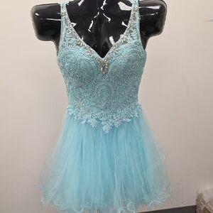 Elegant Light Blue Beaded Dress